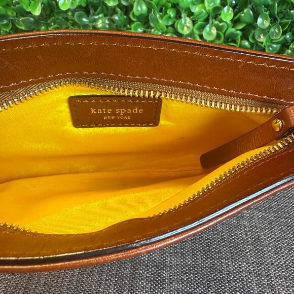 Kate Spade Yellow Floral Wristlet with Brown Trim Womens Purse Gift - Picture 4 of 11